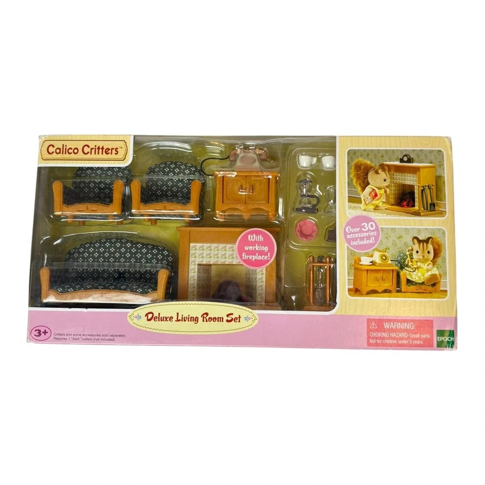 Calico Critters Deluxe Living Room Set Furniture Light Up Fireplace‎ CC1456 NEW